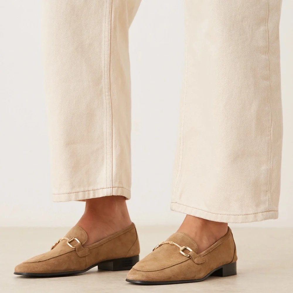 Mango MNG Tan Suede leather Loafers with Gold Accent; size 38 ( US 7.5); NWT - Picture 5 of 11